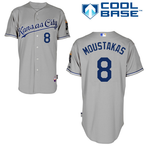 Mike Moustakas #8 mlb Jersey-Kansas City Royals Women's Authentic Road Gray Cool Base Baseball Jersey